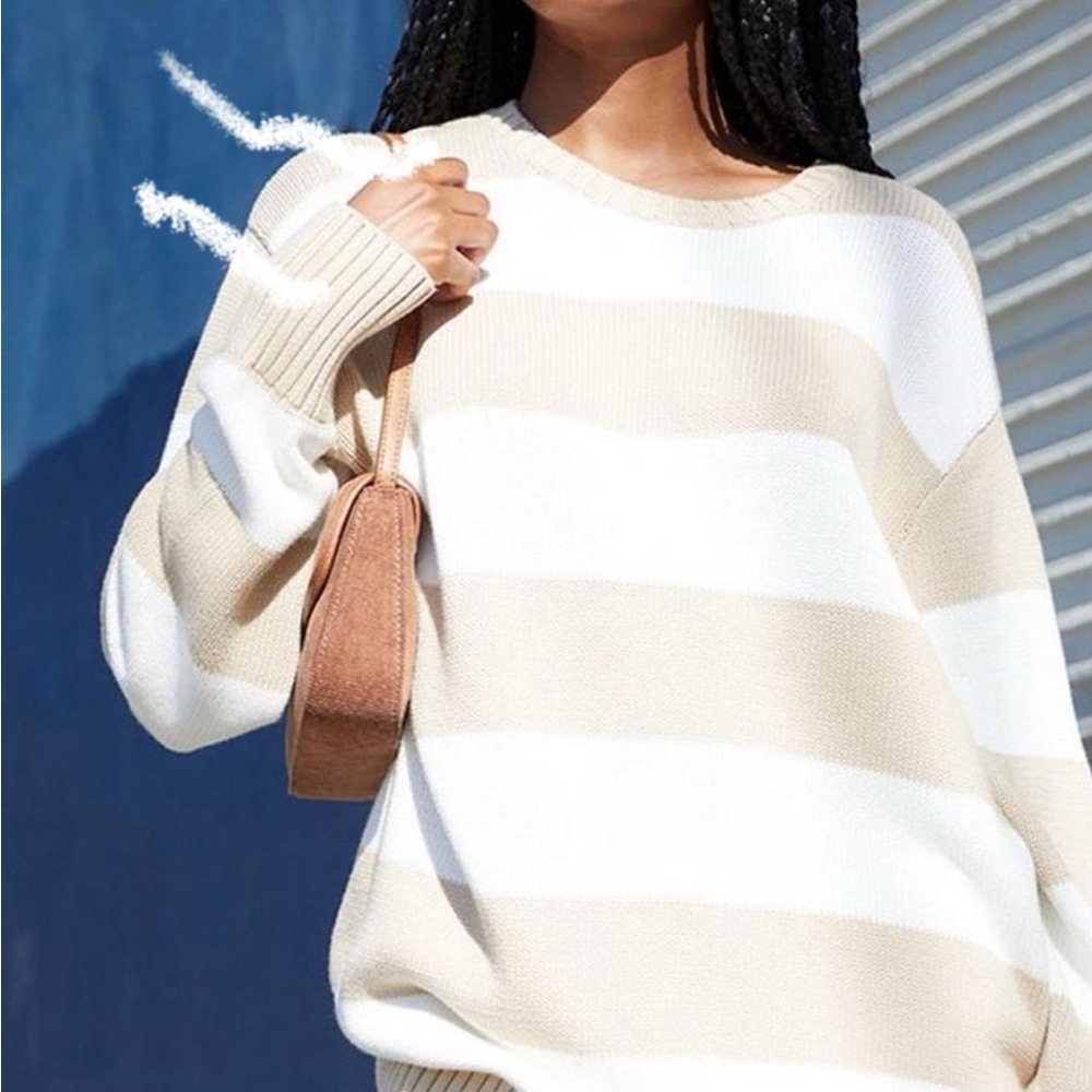 Brandy Melville Beige and White Striped Sweater